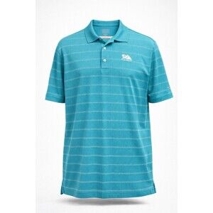 PGA WEST Greg Norman Teal Striped Golf Polo Shirt Large Performance Coastal